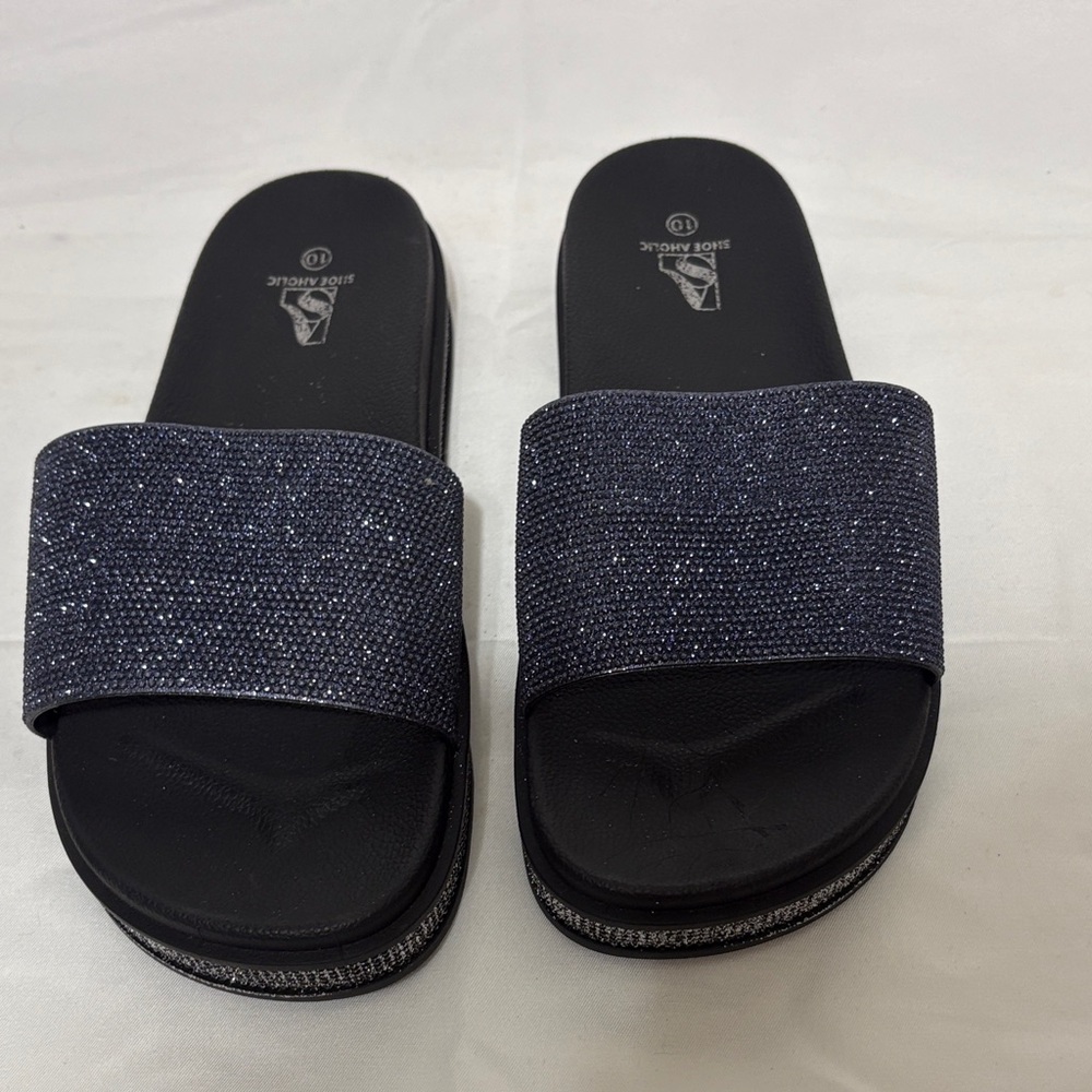Shimmering Black Slide Sandals